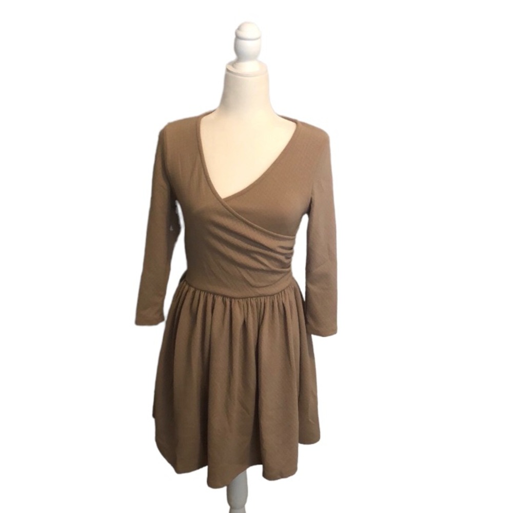 Love Culture Beige Surplice Dress Womens Size M